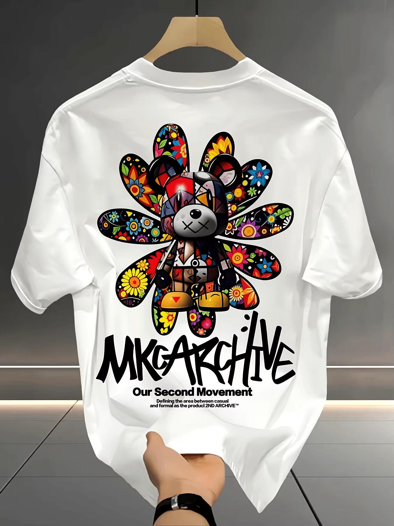 Colorful Sunflower Bear Graffiti Graphic Tee With Bold Lettering 100 Cotton Unisexs TShirt Summer Vibrant Casual Stateunisext Top S
