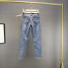 Ladies Heavy Industry Rhinestone Skinny Jeans  Spring  Elastic High Waist Thin Women Clothes Korean Fashion Nine Pants