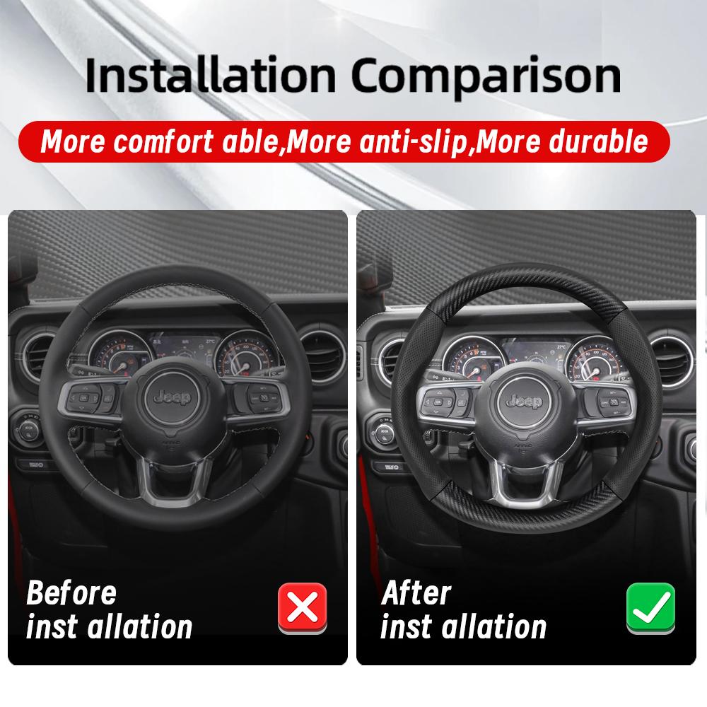 zkfan8 Suitable for Jeep Breathable Hole Leather Matte Carbon Fiber Texture Steering Wheel Cover Suitable for Compass Renegade