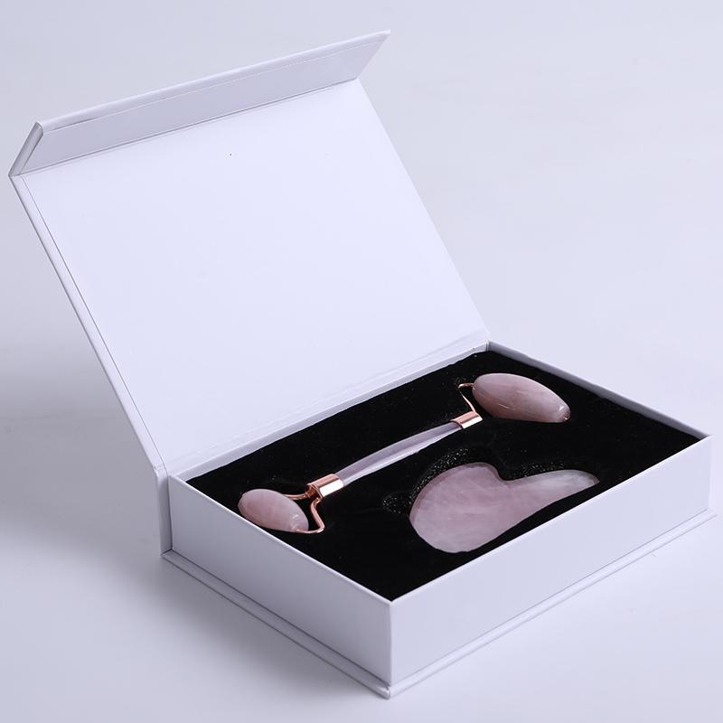 Rose Quartz Gouache Scraper Face Massage Roller Gua Sha Scraper Set Natural Jade Stone Jade Roller Massager For Face Box