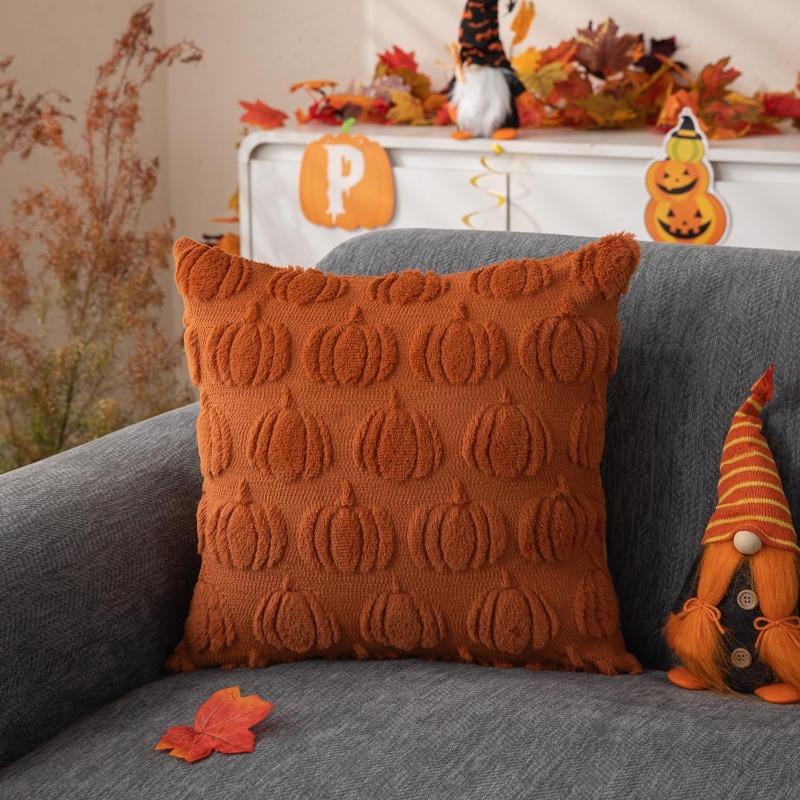 Pumpkin Plush Pillow Covers Living Room Sofa Embroidered Crafts Couch Cushion Case Pillow Bedhead Throw Pillow Cover Decor