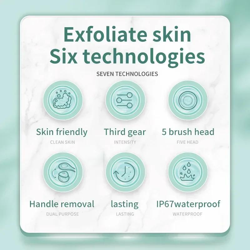 Rechargeable long handled silicone electric rotating shower brush,with 5 brush heads,used for deep cleaning,massage relaxation