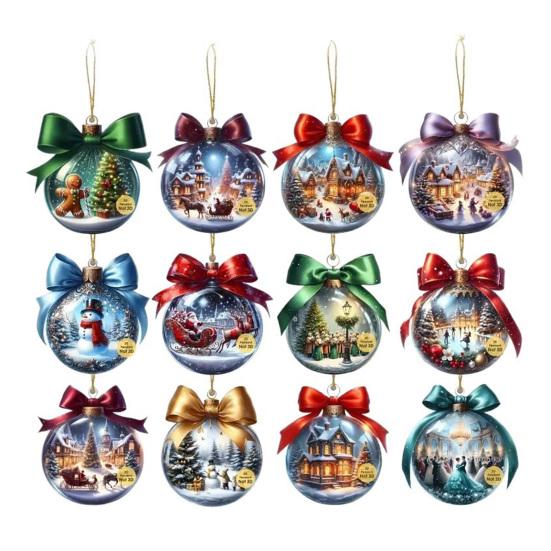 

2D Рождественский шар Подвесные украшения Деревянный шар Украшение для рождественской елки со снегом 7cm 12pcs