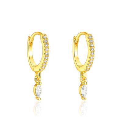 Marquise Drop Huggie Hoop Earrings - 925 Sterling Silver Yellow Plated