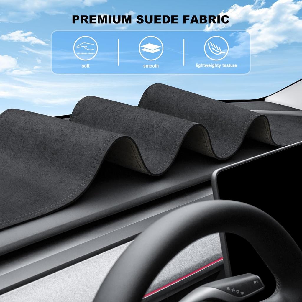 For Tesla Model 3 Y Dashboard Cover, Anti-Glare Suede Dashboard Pad Sun Protection Dash Mat Compatible With Tesla Model 3 2017- And Model Y -2025