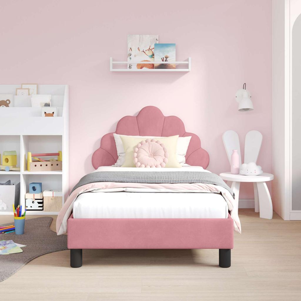 Başlıklı Pembe Çocuk Yatak Çerçevesi 80 x 160 cm Kadife