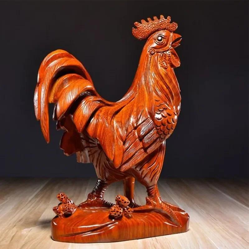 Chinese Solid Wood Big Cock Sculpture Ornaments Feng Shui Crafts Decor Living Room TV Cabinet Desktop Decorations Give Gifts