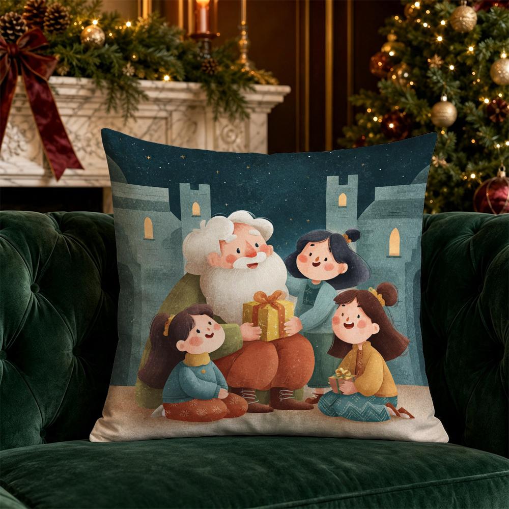 Christmas Cute Santa Throw Pillow Covers Pattern Cushion Cover Suitable for Sofa Bedroom Car Pillow Cover