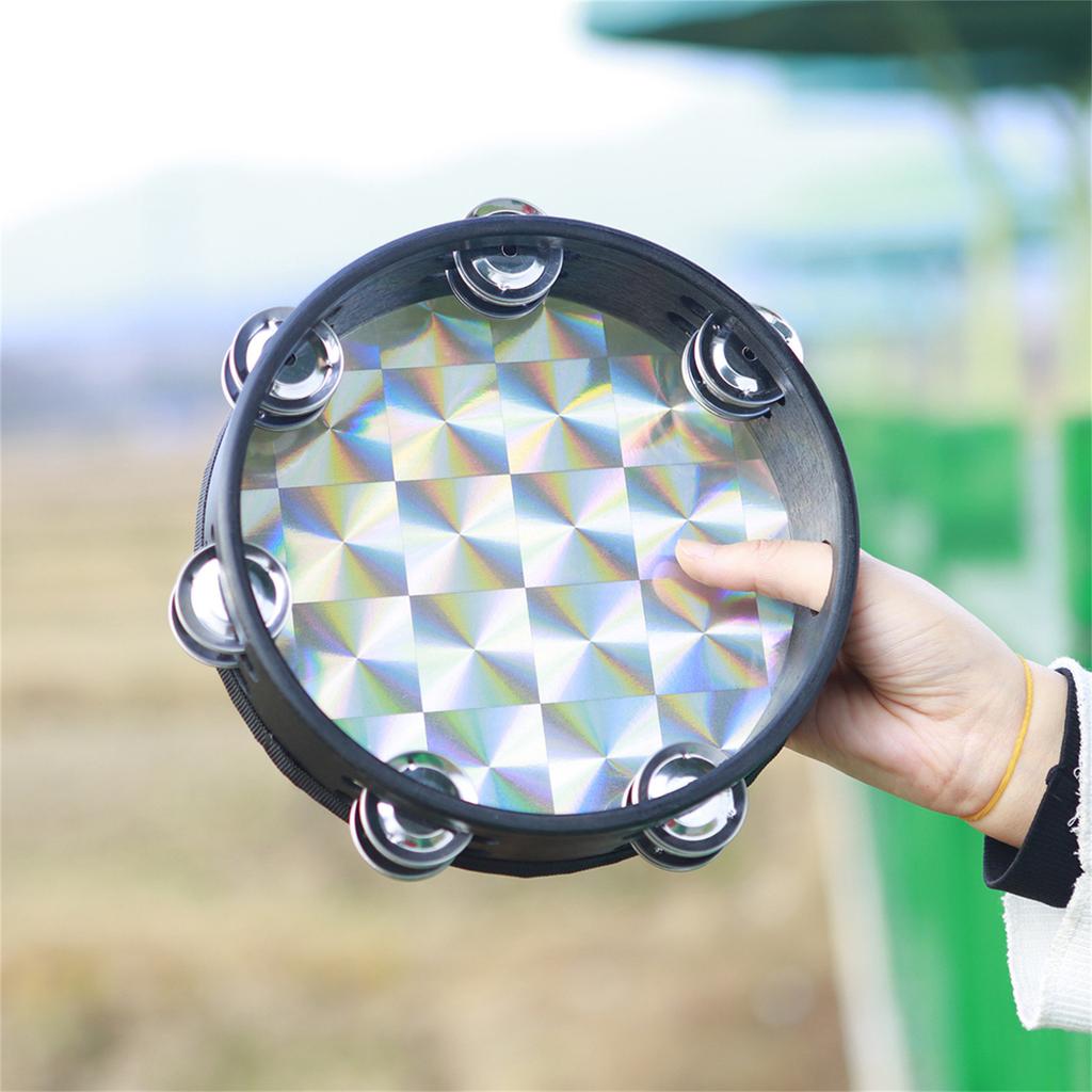 8 Inch Double Row Handheld Tambourine with Metal Jingles for Rhythm Practice Percussion Instrument Suitable for Music Education and Performance
