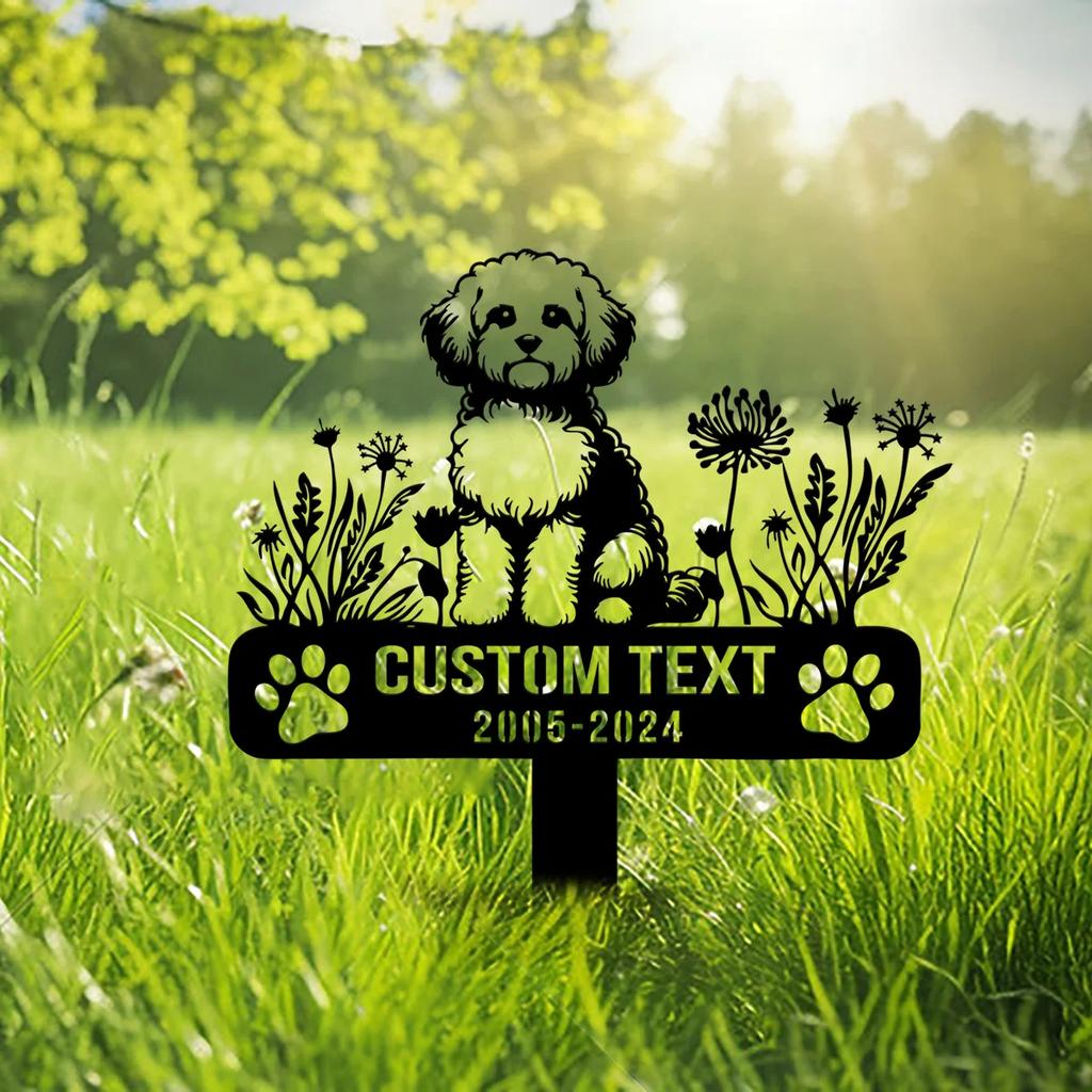 Individueller Maltipoo Hund Gedenkpfahl, Personalisierter Metall Gartenschild, Haustierverlust Gartendekoration, Tiererinnerungsplakette
