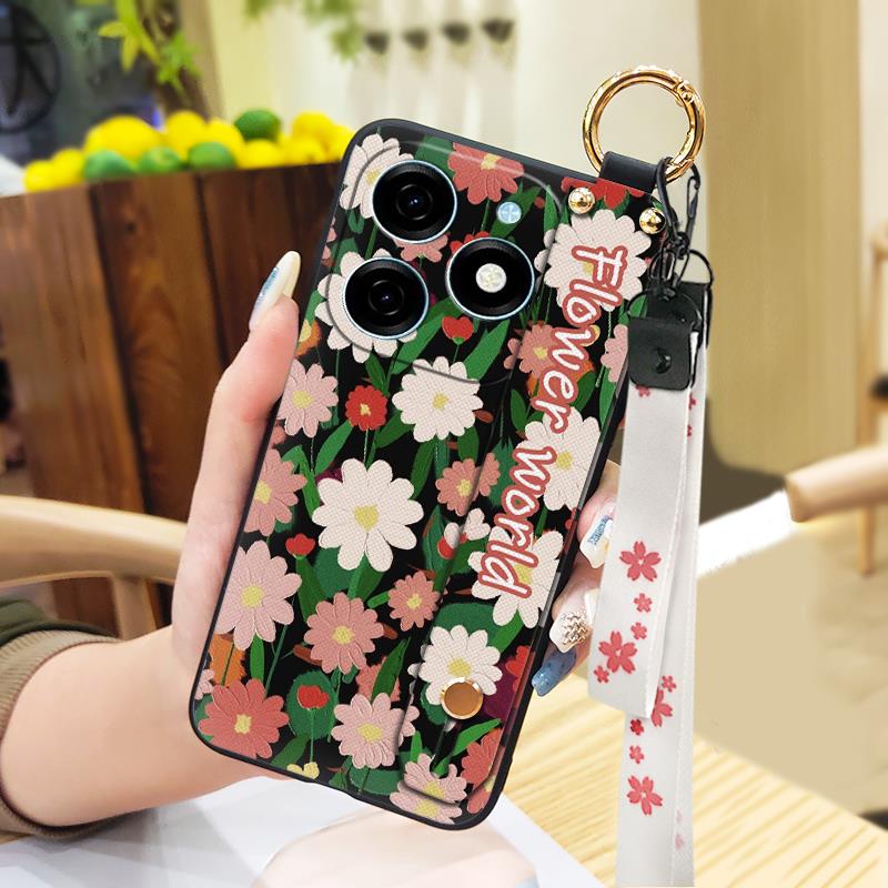 Fashion Design Durable Phone Case For Tecno Spark20/KJ5 Flower Anti-knock Phone Holder Anti-dust Dirt-resistant Ring
