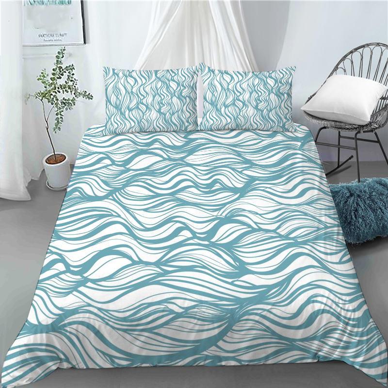 3D Japanese Wave Pattern Duvet Cover Set Fashion Polyester Quilt Cover with Pillowcase for Children Women Home Room Decor Gifts