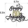 Black Gold Happy 50th Anniversary Cake Toppers- 50 Wedding Anniversary Party Decoration Ideas,Birthday Cake Decorations,50th Anniversary