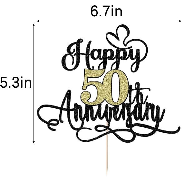 Black Gold Happy 50th Anniversary Cake Toppers- 50 Wedding Anniversary Party Decoration Ideas,Birthday Cake Decorations,50th Anniversary