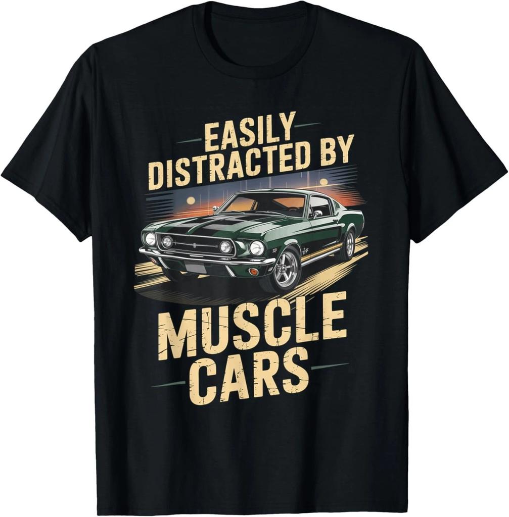 Easily Distracted by Muscle Cars Retro Green Street Style Gift Unisex T-Shirt
