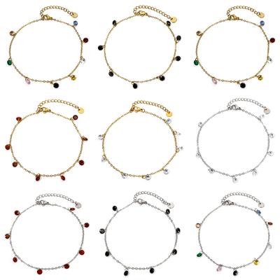 1 Piece 304 Stainless Steel Link Cable Chain Anklet Multicolor Rhinestone For Women Party Fashion Bracelets Gift 22cm(8.7") Long