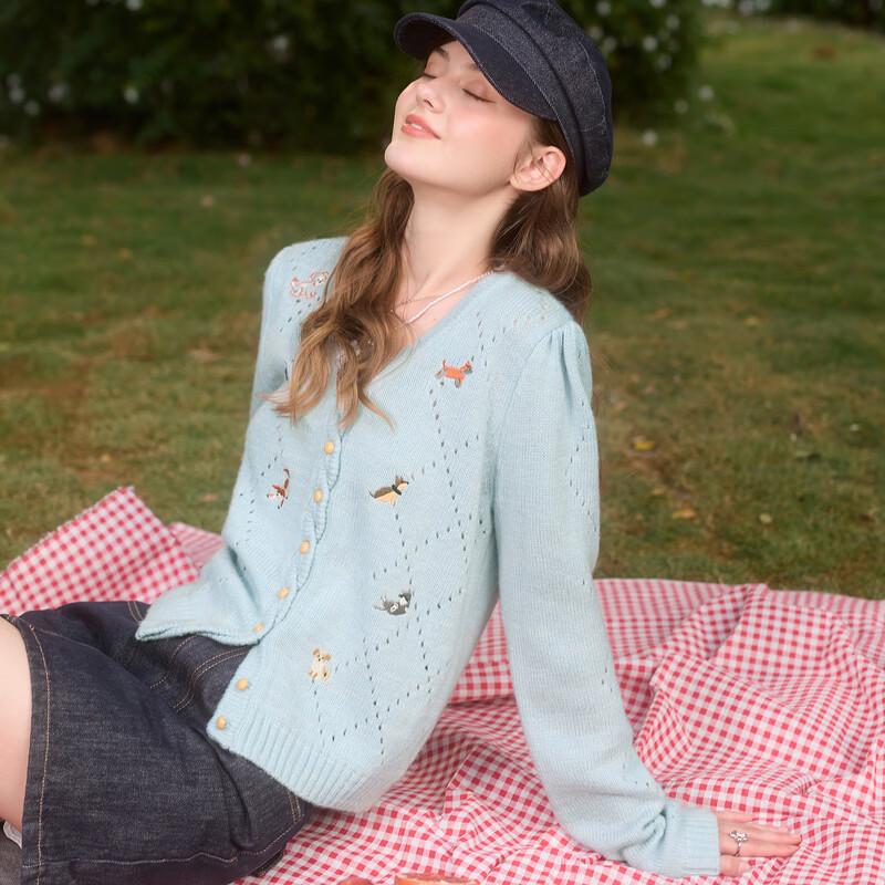 Sancai 2026 Spring Embroidered V-Neck Cardigan