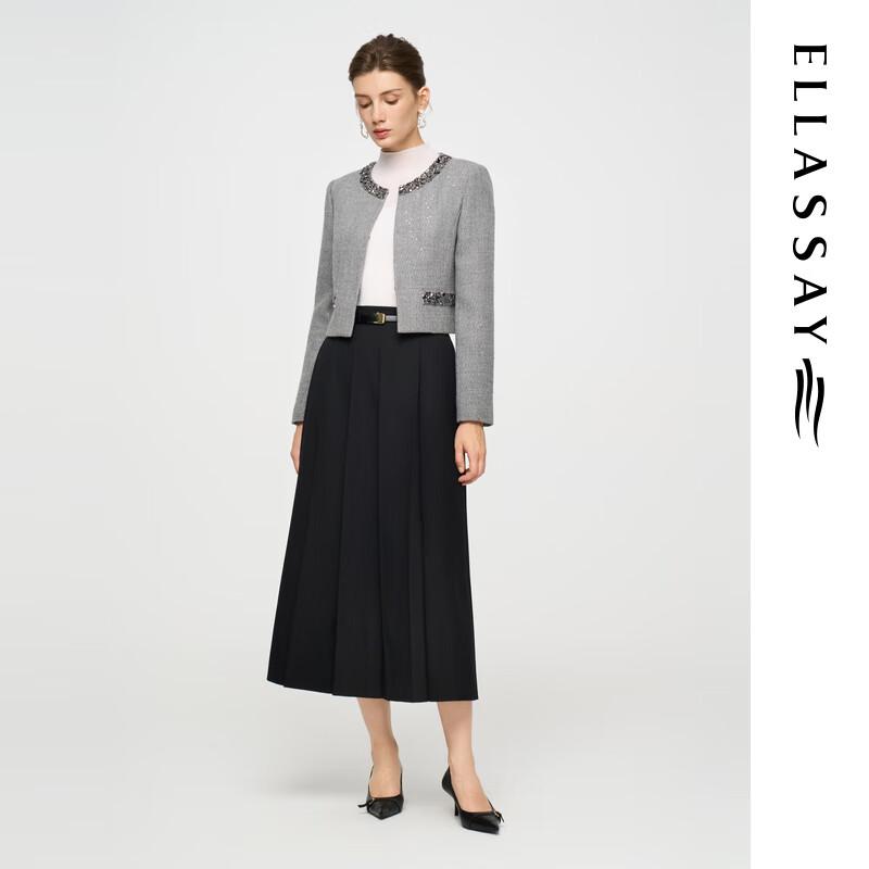 ELLASSAY Women's 2025 Autumn Merino Wool Rhinestone Short Coat