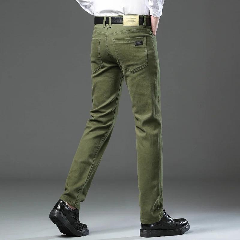 Cotton Men's Stretch Slim Jeans Green Soft Comfortable Casual Straight Denim Pants Trousers Large Size