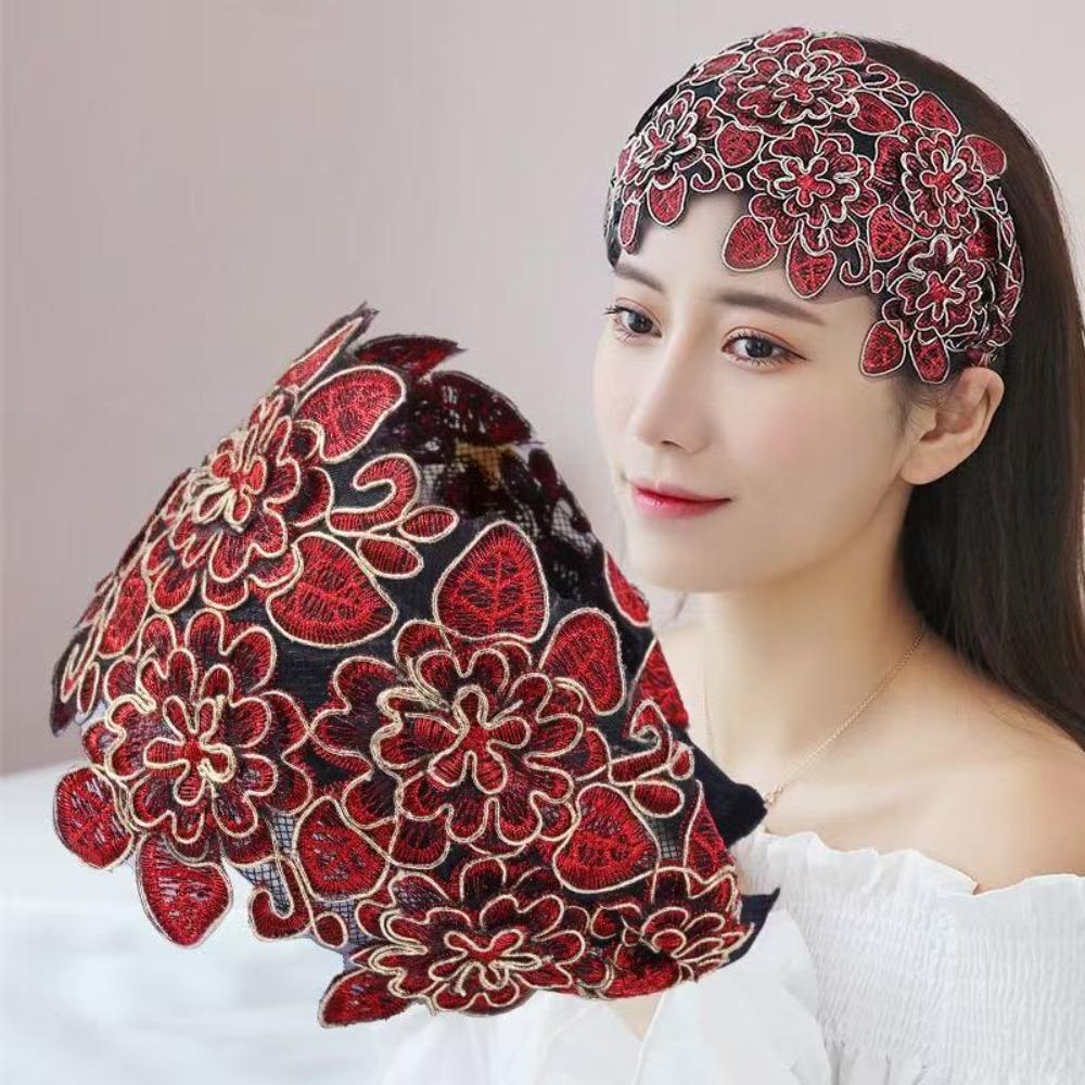 Floral Pattern Lace Headband Wide Headband Lace Mesh Hair Band New Hair Hoop Daily Wear