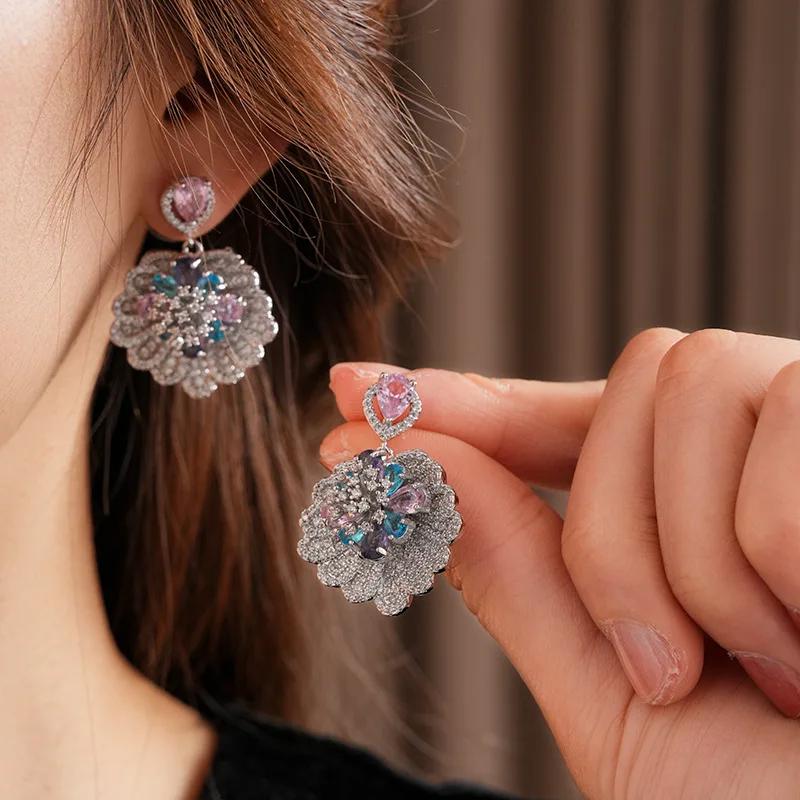 Vintage Colorful Inlaid Rhinestone Earrings for Women 2025 Zircon Flowers Leaves Drop Earring  Fashion Luxury Designer Zircon