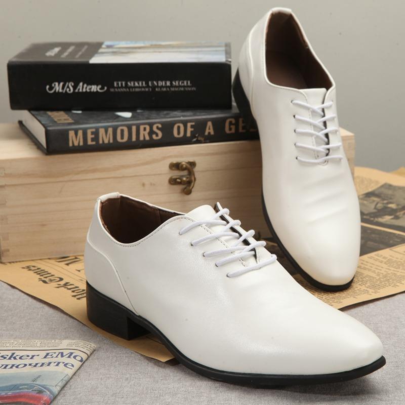 Korean Style Spring and Summer White Pointed Lace Up Men's Business Formal Wear British Casual Shoes