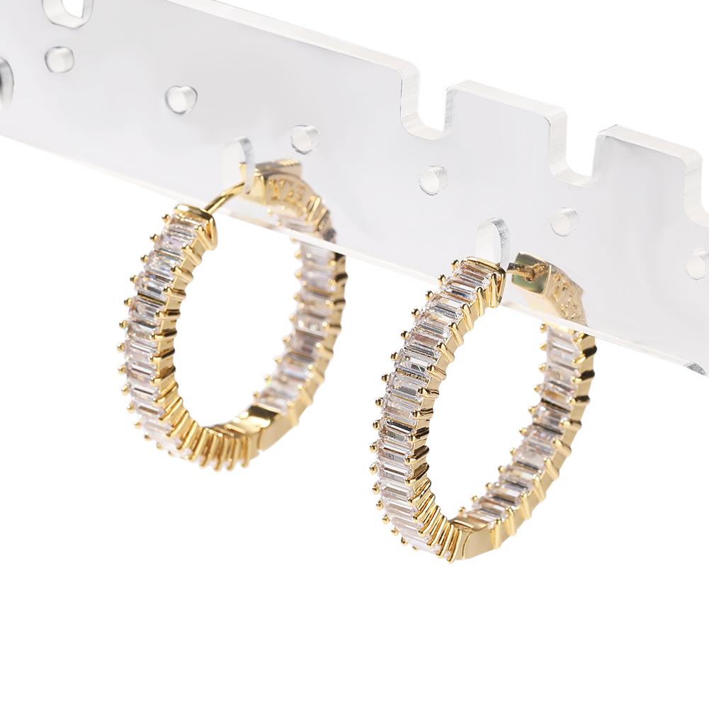 

THE BLING KING 5mm Width Baguettecz Clip Earring Luxury Circle Hoop Earring Iced Out Square Cubic Zirconia Hiphop Jewelry золотой
