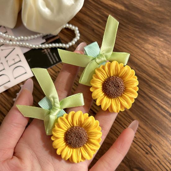 Girl Hairpins Versatile Sunflower Decor Hair Clips Wide Soft Ribbon Decoration Side