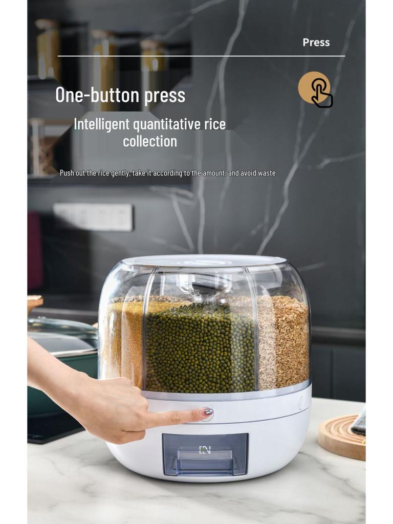 Rotating Rice & Cereal Storage Jar - Insect-Proof, Moisture-Proof, Sealed Compartment