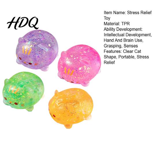 Portable Stress Ball 1/2/3Pcs Mini Cat Squeeze Toy Relief Clear Glitter Kitten Decompression Sugar Sensory Fidget Party Favors Anti-stress