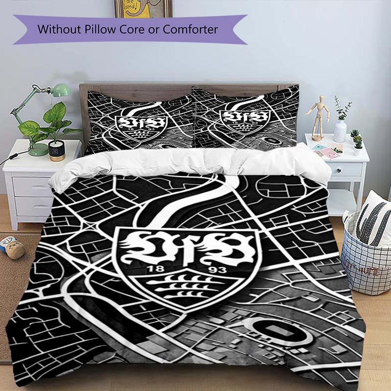 Vfb Fc Crest Printed Pattern Duvet Cover Set – includes 1 duvet cover and 2 matching pillowcases Bedroom decor Christmas gifts