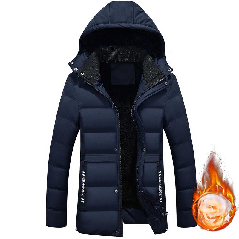 Autumn and Winter Cotton Coat Men's Plus Velvet Thickened Trendy Jacket Warm Men's Down Cotton Jacket Hooded Cotton Jacket
