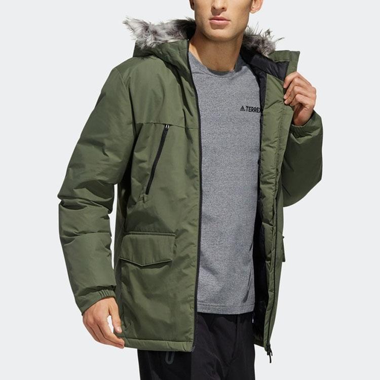 Adidas Warm Workwear Hooded Cotton Jacket Men Outerwear Basic-Green CF0881