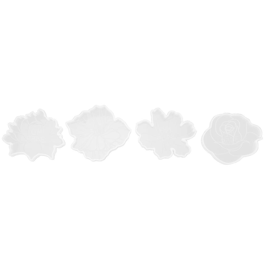 4pcs Coaster Mold 4 Different Styles Flower Design Silicone Molding for Making Decorations