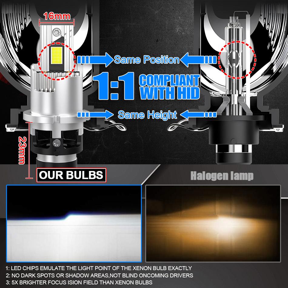 D-SERIEN D2S/D2R D4S/D4R Direkte plug-in LED billykter LED 6000K Plug and Play Høyeffekt LED-lys med høy lysstyrke 2 stk.