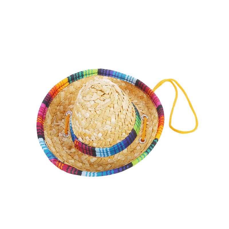 1pc Cute Puppy Dog Cap Cat Straw Woven Sun Hat Mexican Sombrero Pet Supplies Accessories