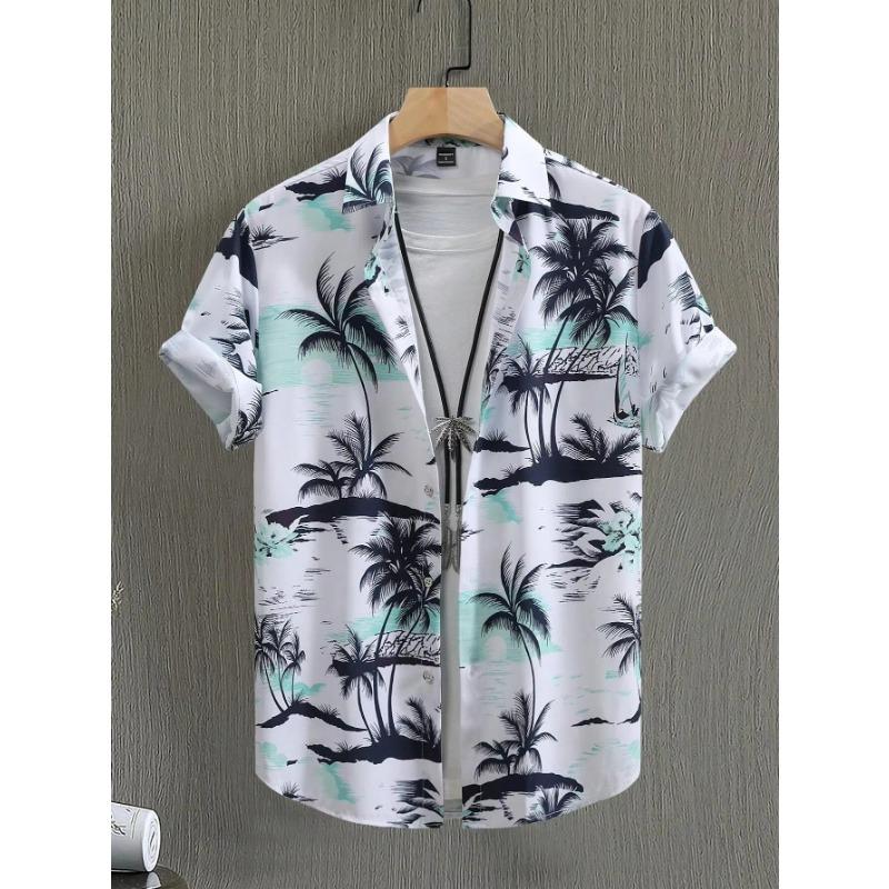 Hawaiian Botanical Flower Men's and Women's Short Sleeve Lapel Seaside Button-Down Shirt Top Casual Fashionable Shirts