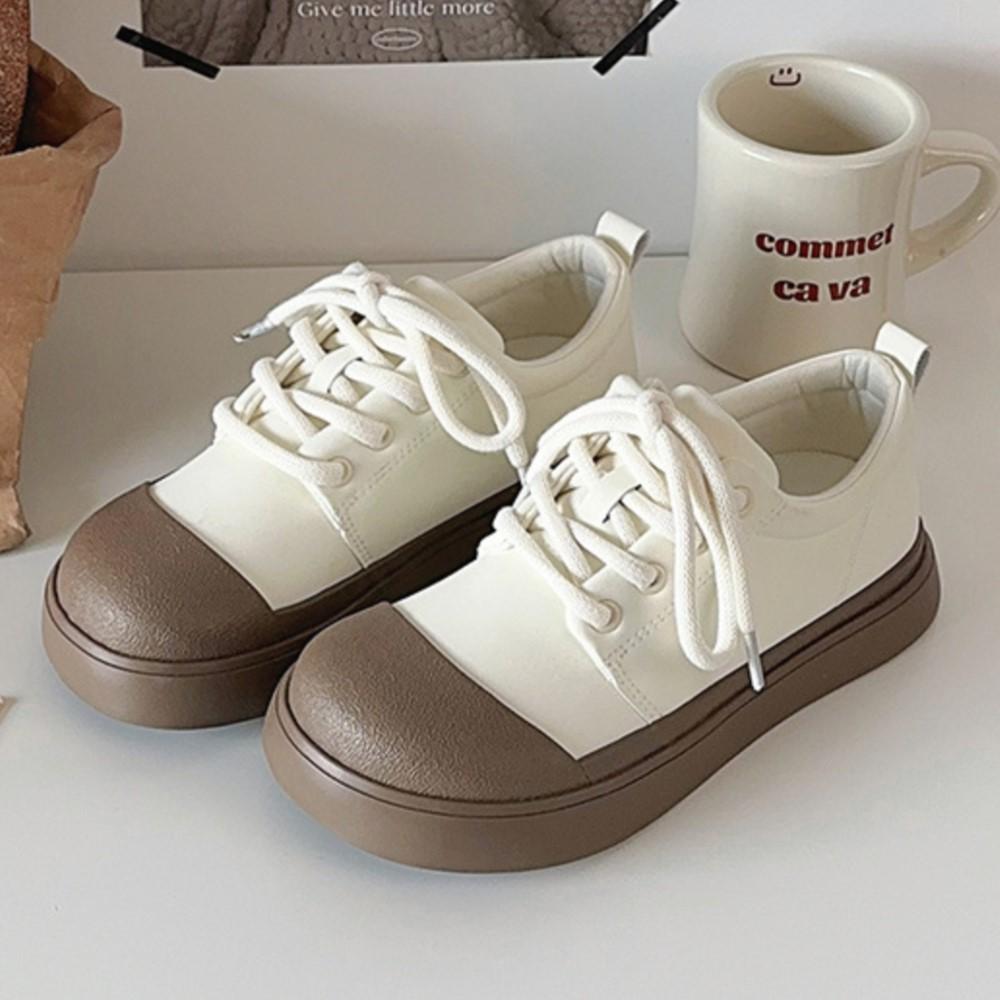 Fashion Maillard Popular Big Head Niche Design Versatile Student Round Toe Board Shoes New Casual Thick Sole Small Pink Brown Shoes