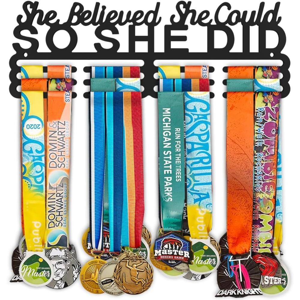 Metal Medal Hanger Display Wall Mount Trophy Rack Award Holder for Ribbons and Medals Easy Install