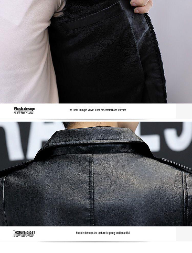 2025 Herren Koreanischer Stil Leder Motorradjacke mit Fleecefutter