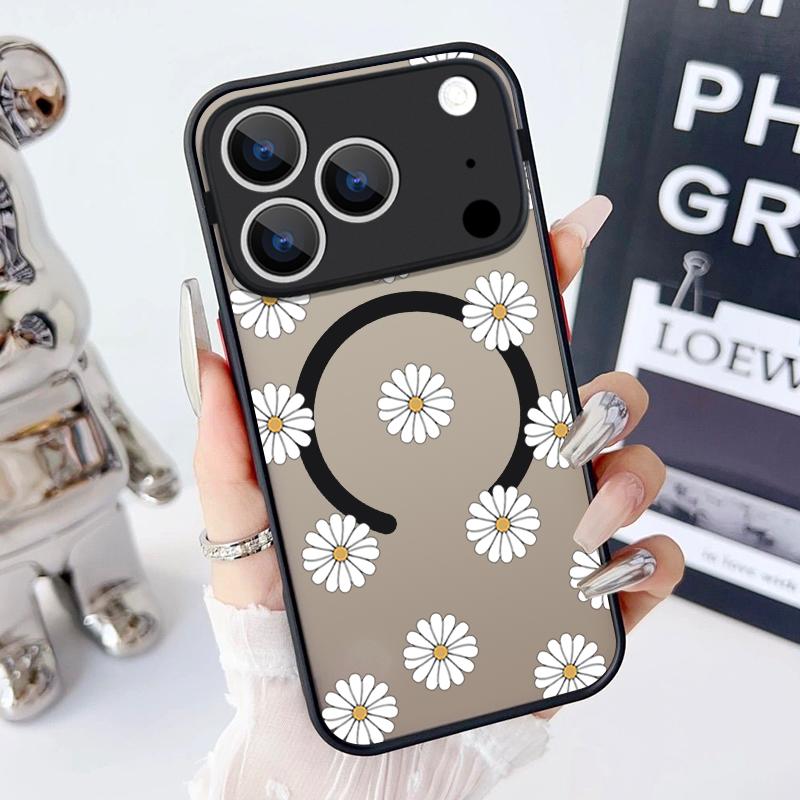 Flowers Leaves Pattern Magnetic Phone Case For iPhone 17 15 16 Pro Max 14 13 Pro 17 For Magsafe Wireless Charge Soft Edge Cover