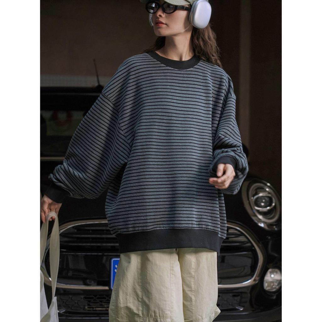 Sweter w paski w stylu japońskim retro na wczesną wiosnę - Wygodny, luźny, casualowy top dla kobiet