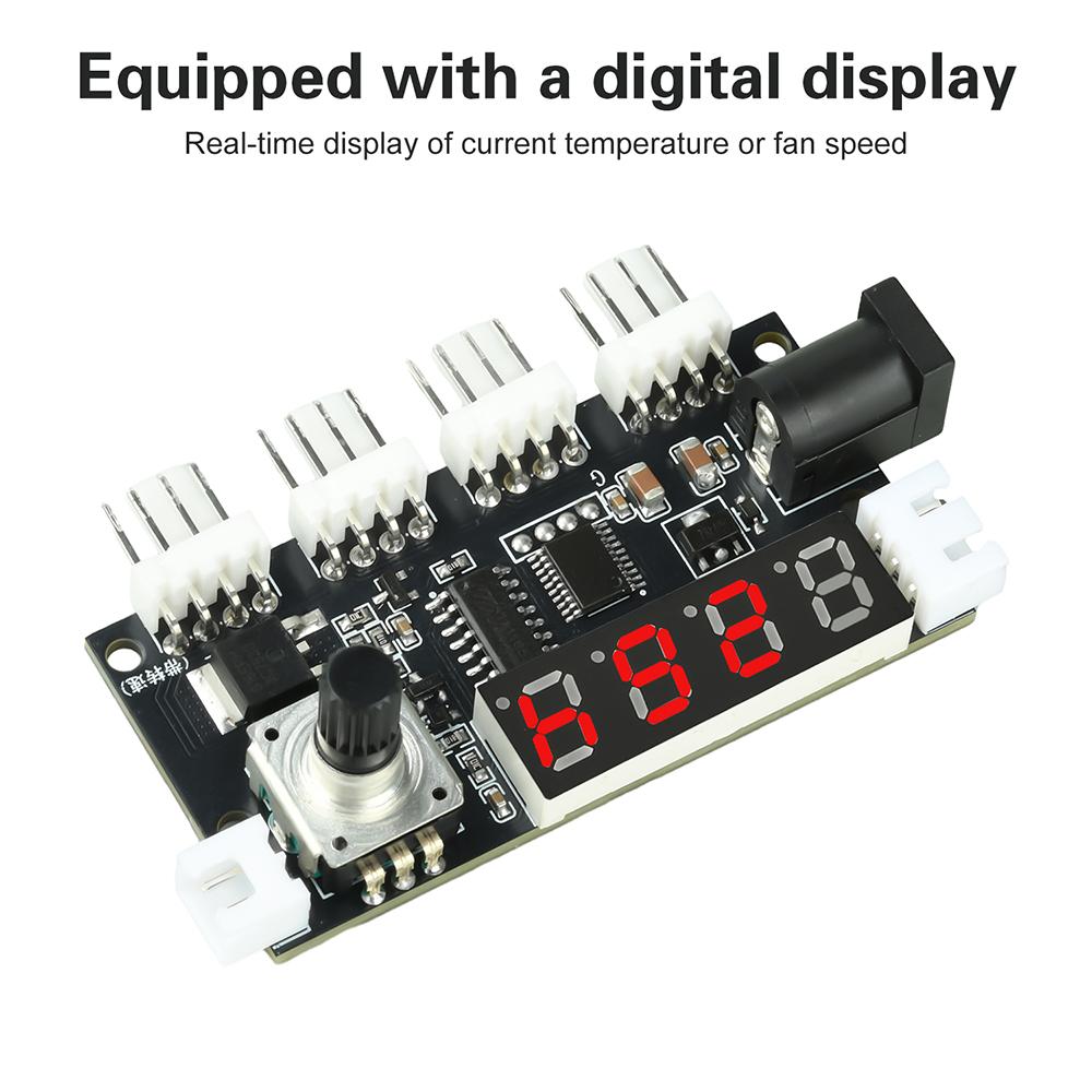 DC 5-24V 5A 4 Way PWM Fan Speed Control Intelligent Temperature Control Cooling Temperature/Speed Display DC Motor Controller