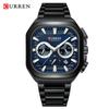 CURREN Chronograph Quartz Watch Square Stainless Steel Band Calendar Watch Business Men's Luminous Wristwatch Waterproof 8496