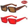 2pcs Sets Trendy Rectangle Sunglasses Small Frame Square Sunglasses Outdoor Sports Travel Vintage Gradient Eyeglasses UV400