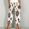 Women Plus Size Loose Fit White Blue Floral Printed Cross Hem Cropped Pants With Pockets
