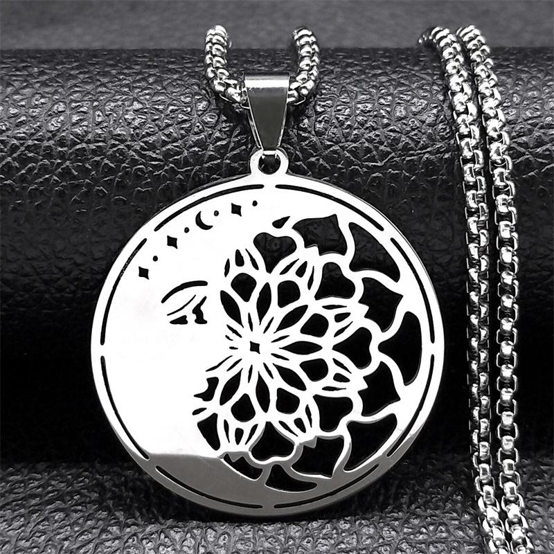 Witch Triple Moon Goddess Luna Necklace for Women Men Stainless Steel Silver Color Amulet Hecate Chain Jewelry Collier N9736S02