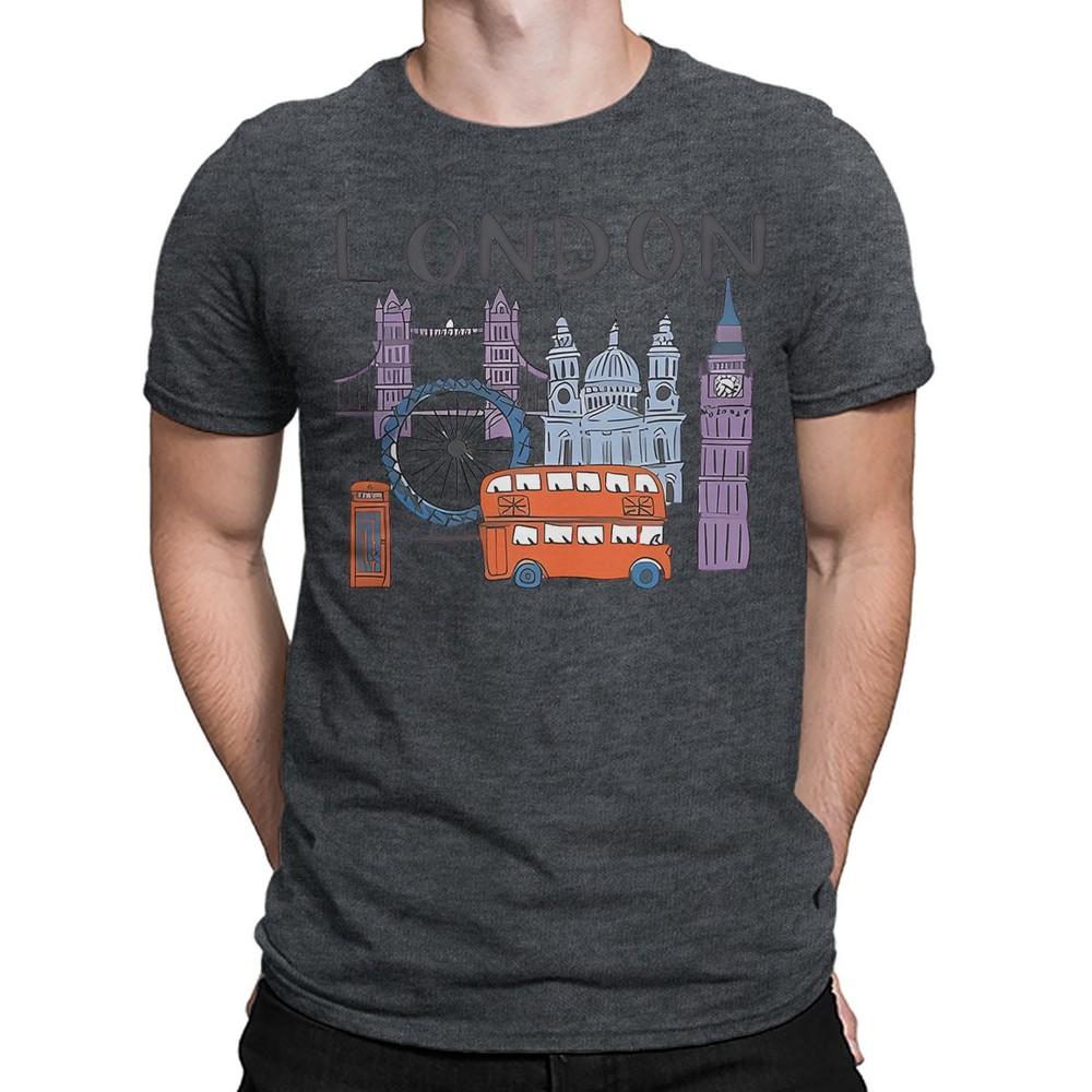 London Landmarks TShirt Famous British Icons Souvenir Cartoon Bus Tower T4901