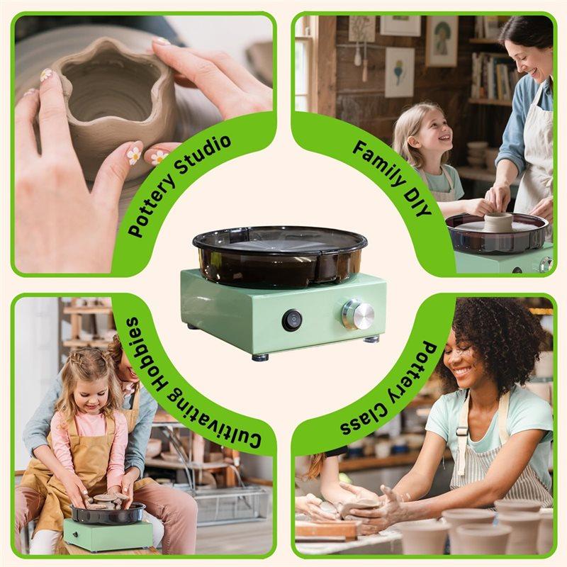 ABMH-Mini Pottery Wheel Kit-6" Clay Turntable, Two-Way Rotation, Metal Frame, Removable Splash Tray, Making Tool EU Plug
