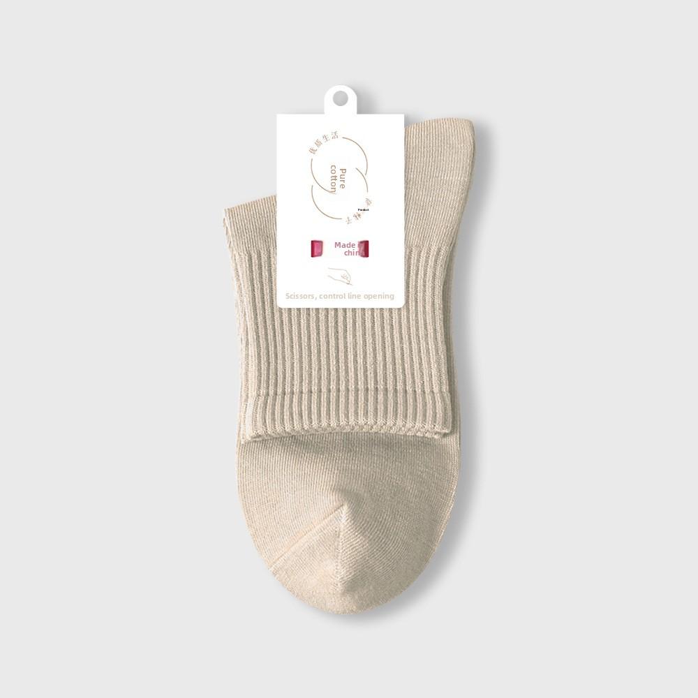 Female Spring and Autumn Pure Cotton Anti Bacterial Deodorant Sweat Absorbing Boneless Sports Tube Socks